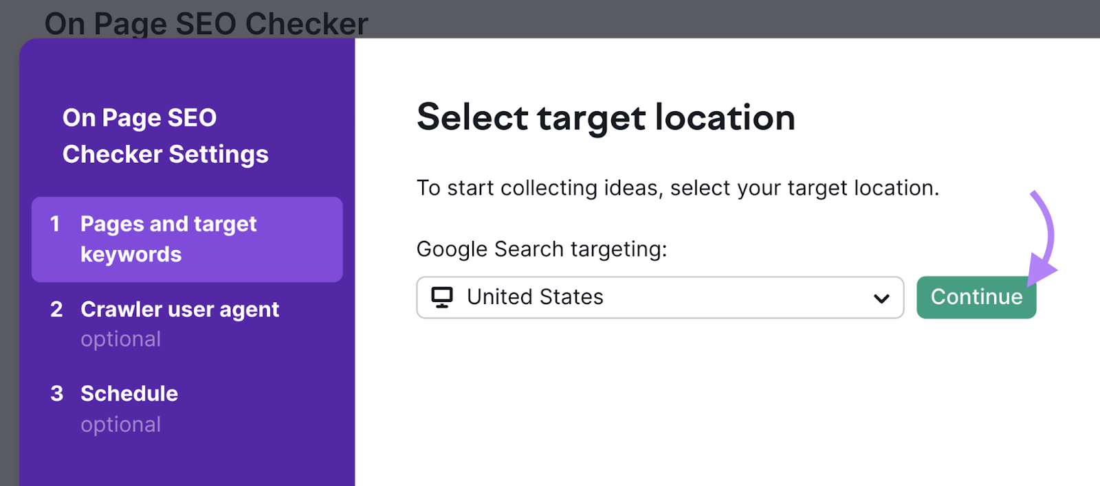 target location set to united states