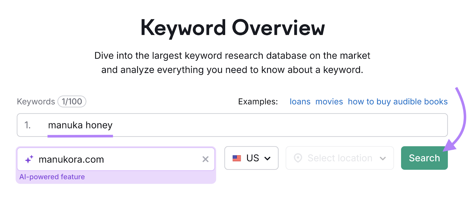 keyword entered with domain