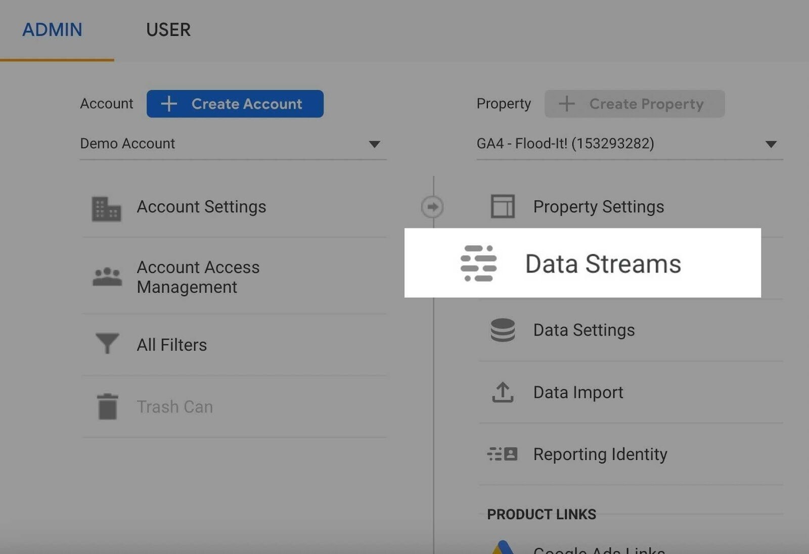 choose data streams option