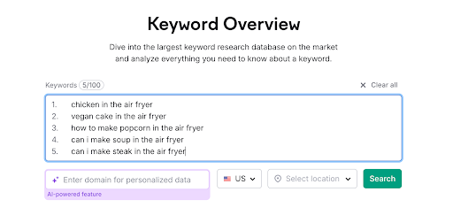 Entering term in Keyword Overview