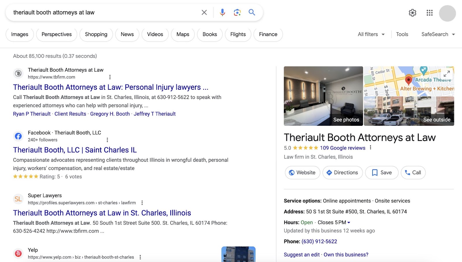 Google's results for "thelault booth attorneys at law"