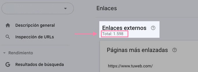 Número total de enlaces externos en GSC