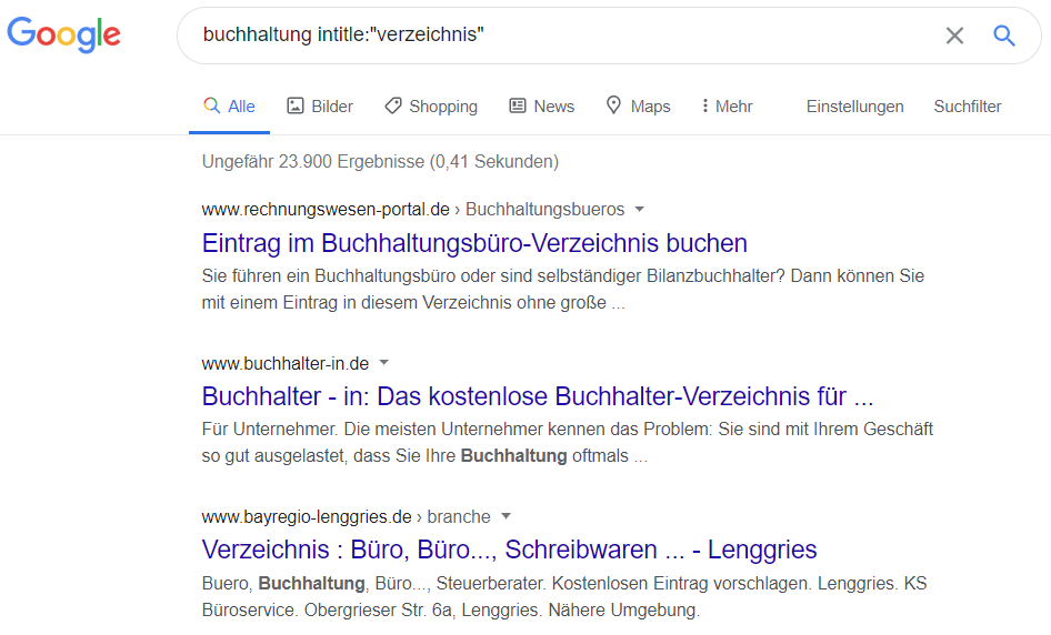 Google: Verzeichnisse zum Thema Buchhaltung