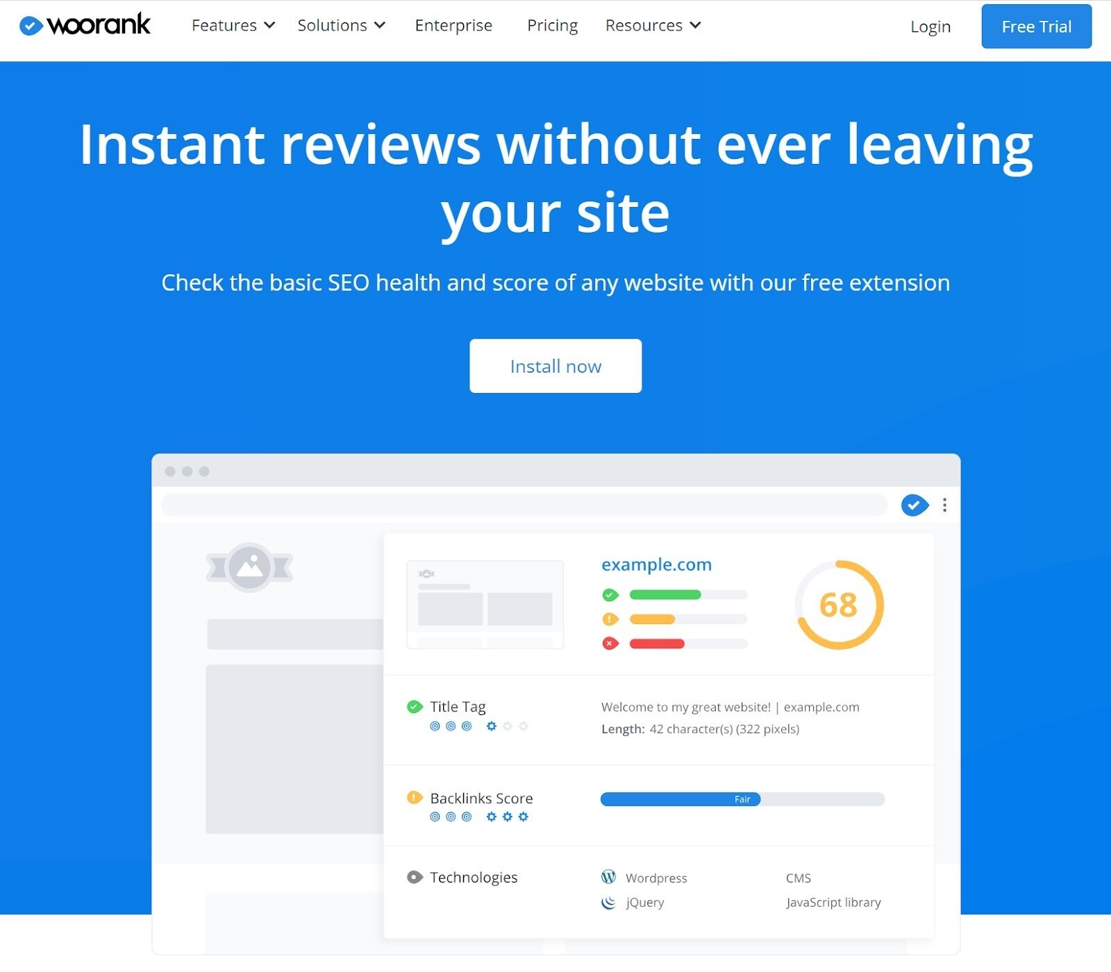SEO Analysis and Website Review by Woorank page