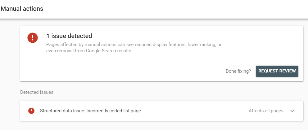 Manual actions in Google Search Console