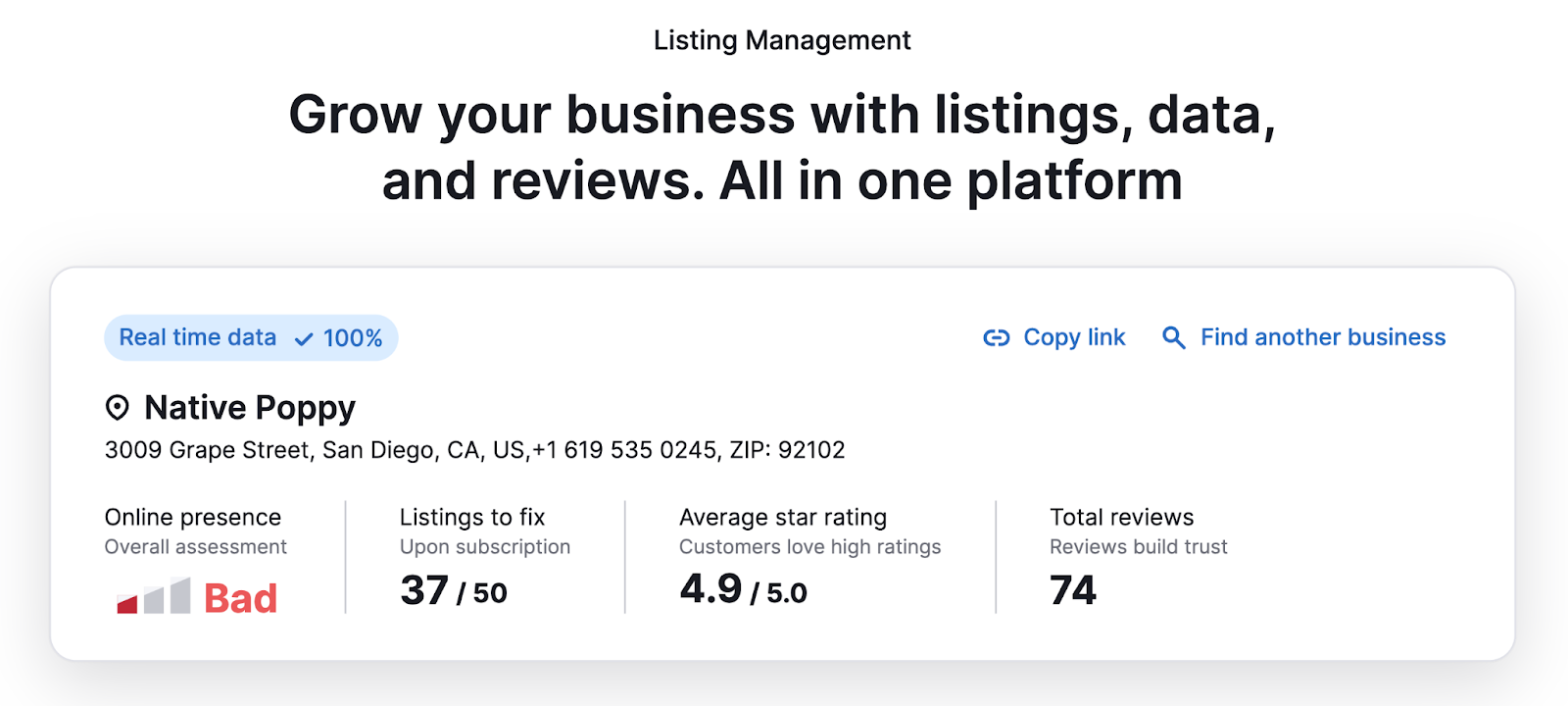 an overview of local online presence in Listing Management tool