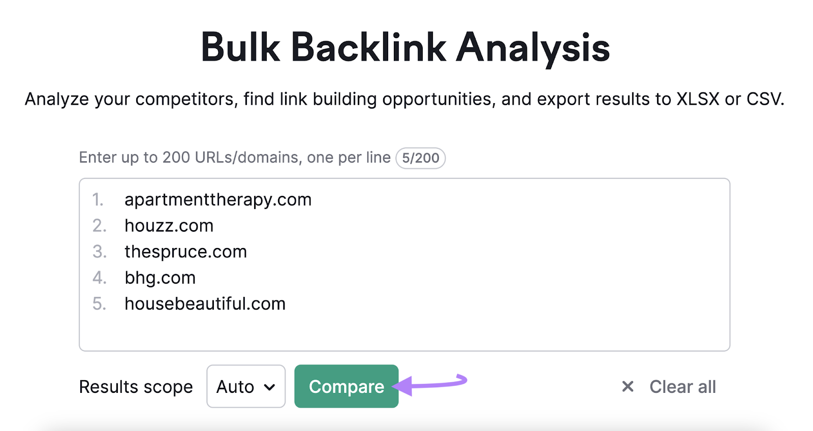 Bulk Backlink Analysis tool