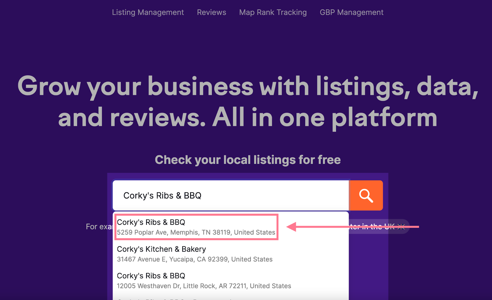 Semrush’s Listing Management tool