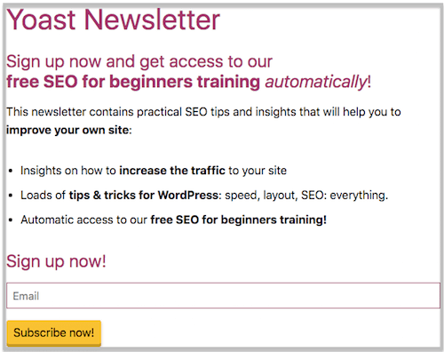 Anche Yoast ha una newsletter molto interessante da seguire