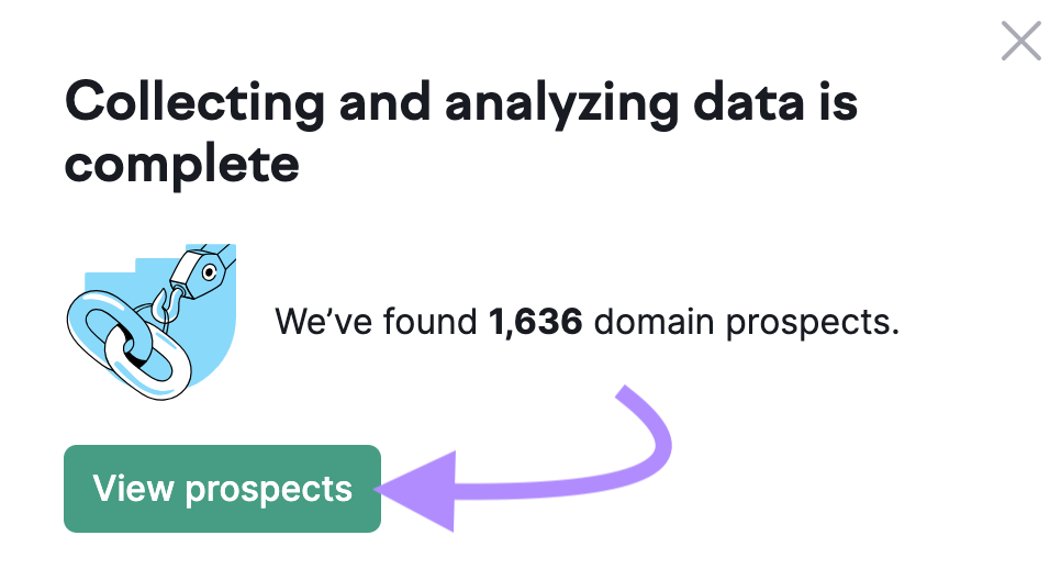 "View prospects" button highlighted under "Collecting and analyzing data is complete" message