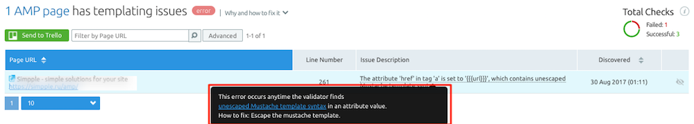 Come risolvere un errore di codifica AMP relativo ai modelli (template)