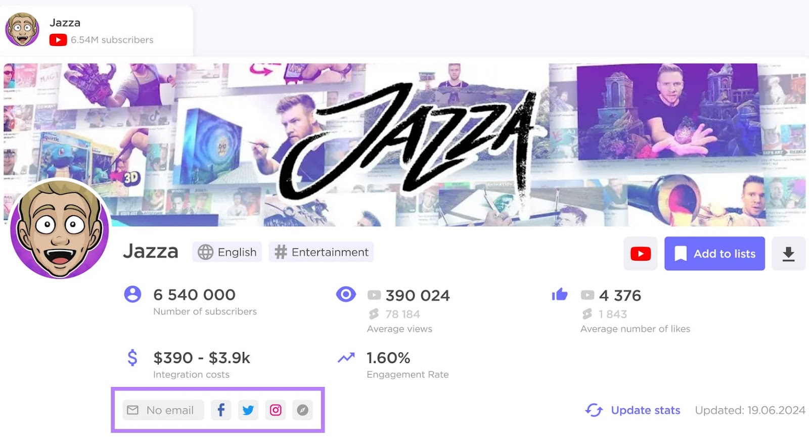 Influencer Analytics contented  creator illustration   with interaction  details highlighted successful  a purple box.