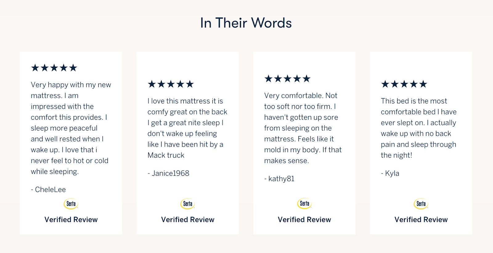 Customers reviews section of Serta's page