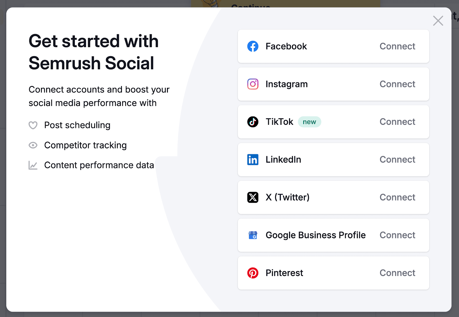 dashboard to link  your societal  profiles with semrush social