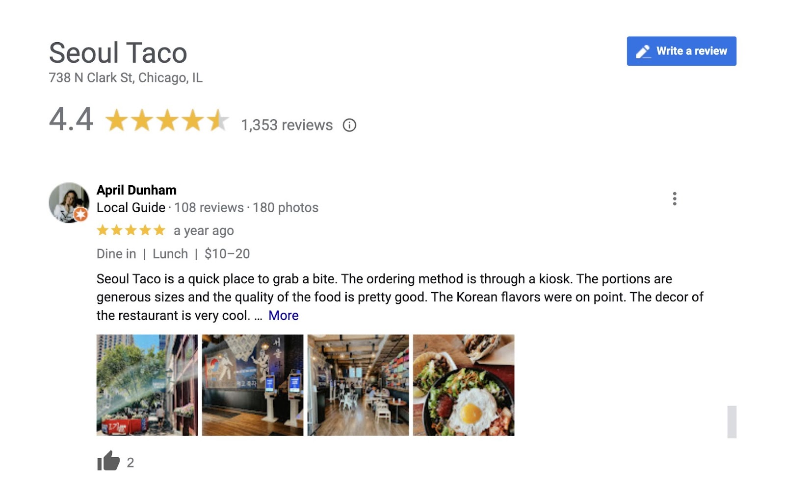 Customer reappraisal  for "Seoul Taco" connected  Google