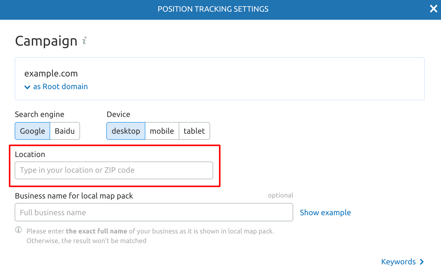 position tracking settings