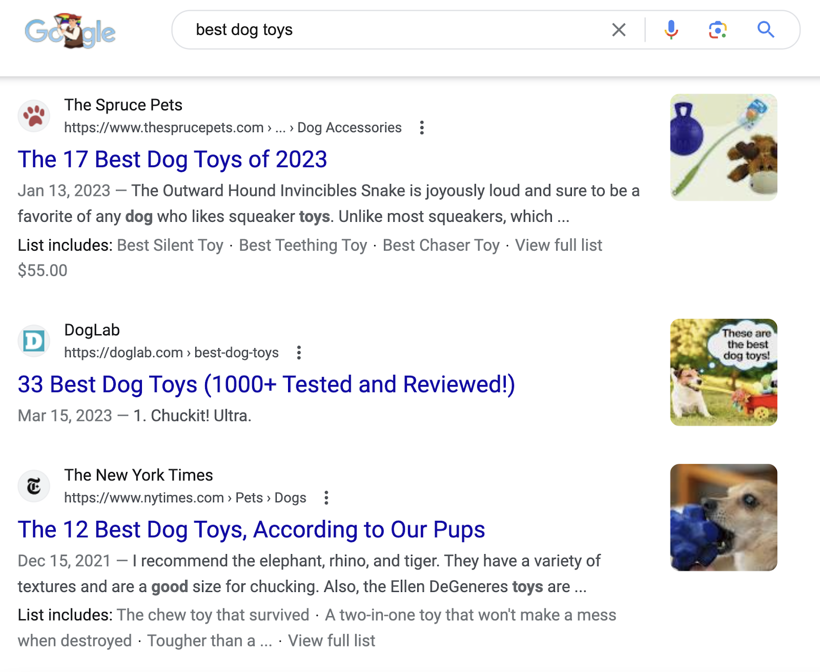 Google search results for “best  toys”