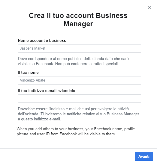 Come creare un account su Facebook business manager