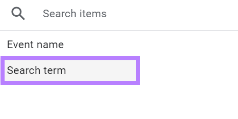 Search term option highlighted.