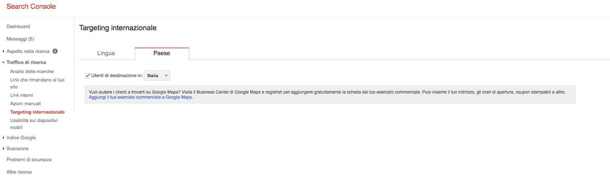 Sito multilingua: impostare il Paese dell'utente su Search Console
