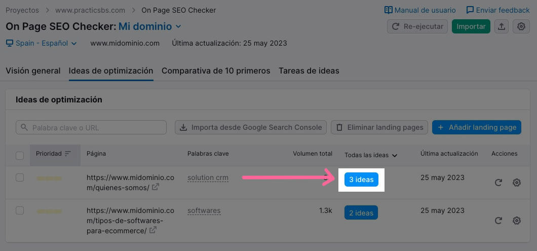 Número de ideas de optimización On Page SEO Checker