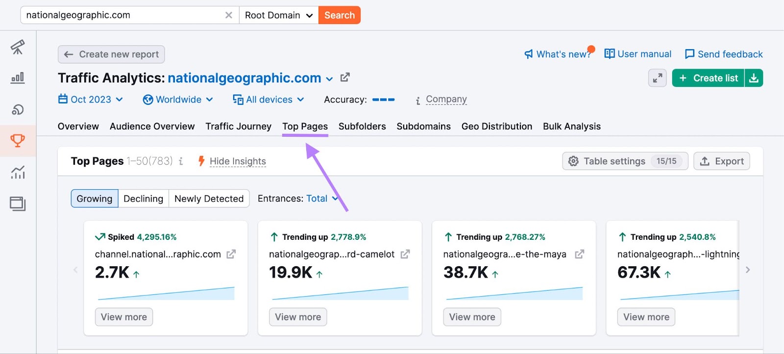 Traffic Analytics Top Pages Report