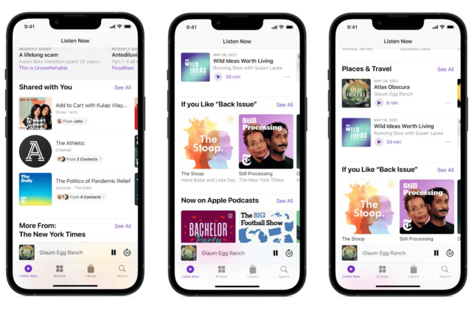 Personalized recommendations sections in Podcasts' Listen Now page