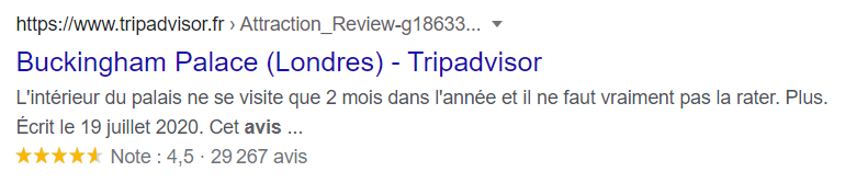 résultat Google avec rich snippet étoiles