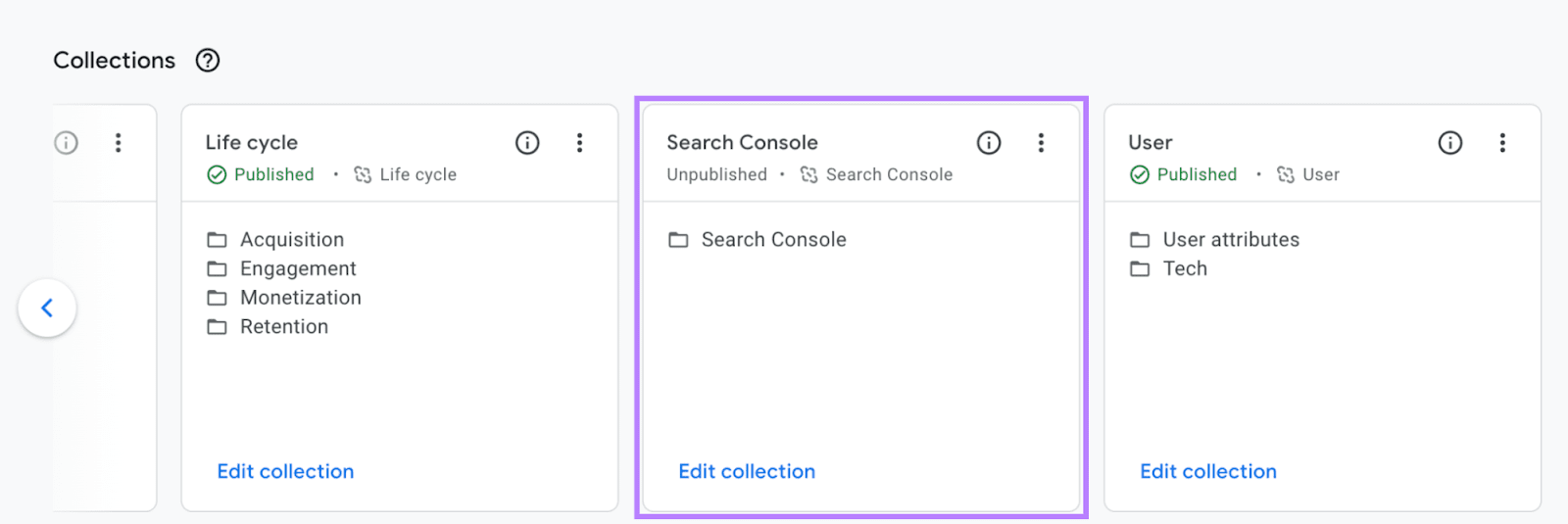 “Search Console” container  selected from the “Collections” section