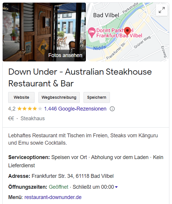 Screenshot: Ein Google Unternehmensprofil