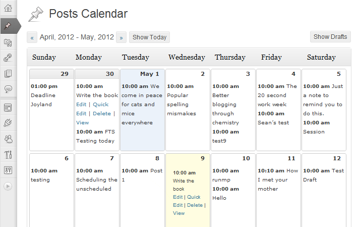 WordPress Editorial Calendar overview