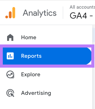 “Reports” selected under Google Analytics menu
