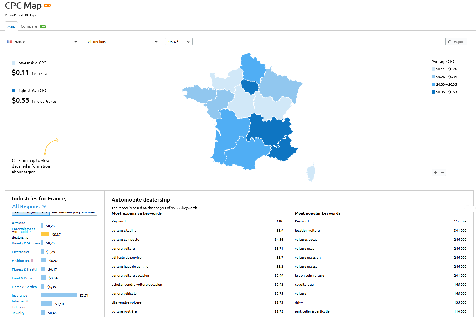 CPC Map SemRush