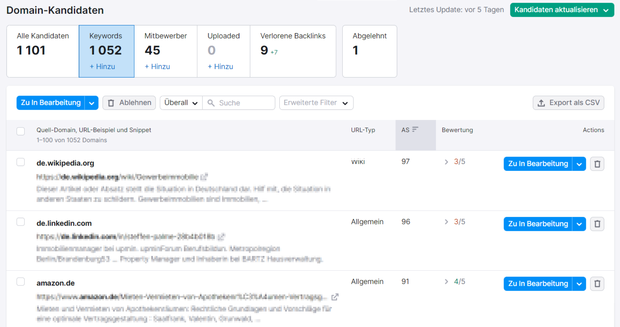 Screenshot Link Building-Tool von Semrush