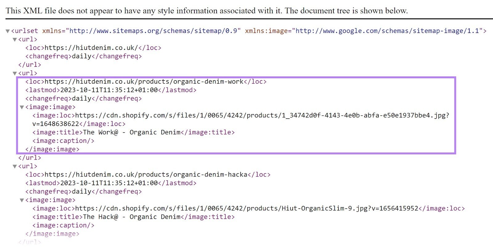 Shopify's product sitemap