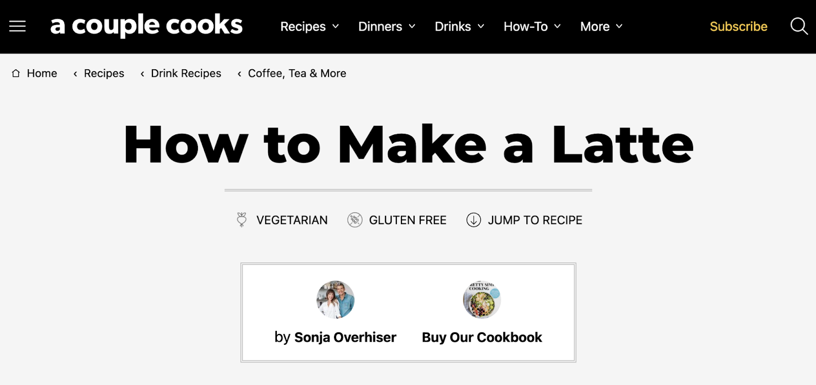 "How to Make a Latte" H1 from a couple cooks's article