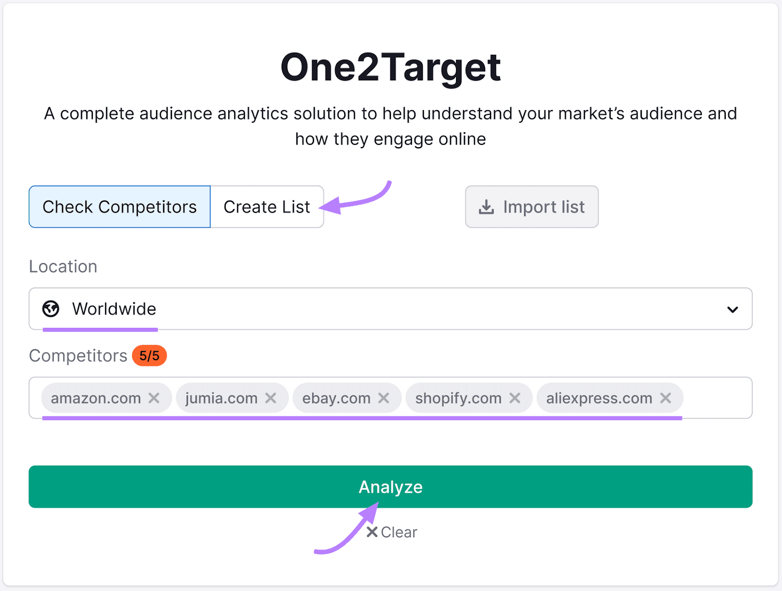 Search bar in One2Target tool