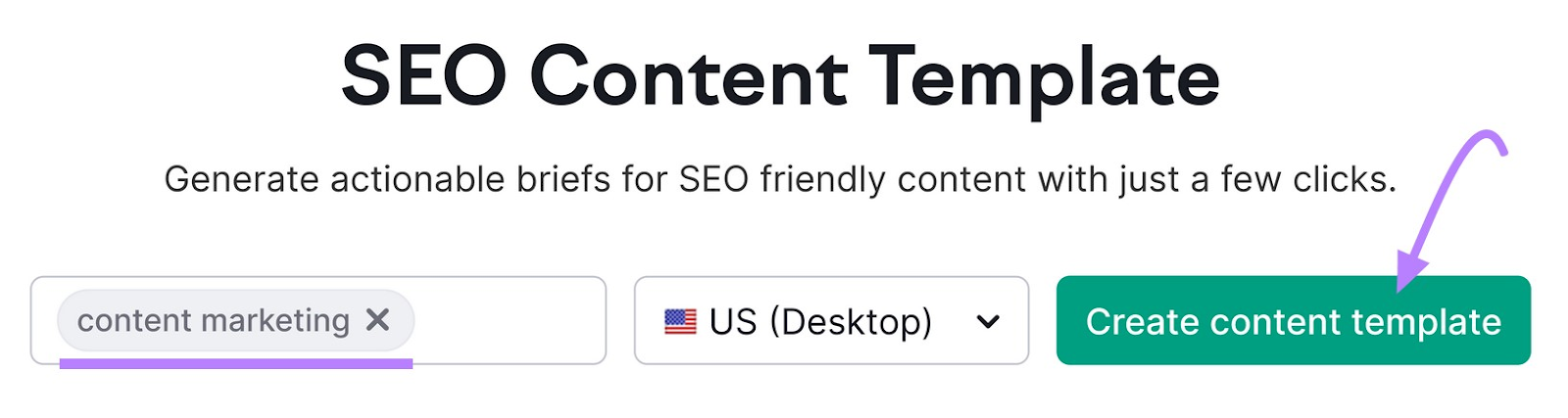 "content marketing" entered in SEO Content Template