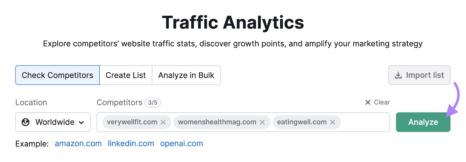 search for three competitors in traffic analytics tool