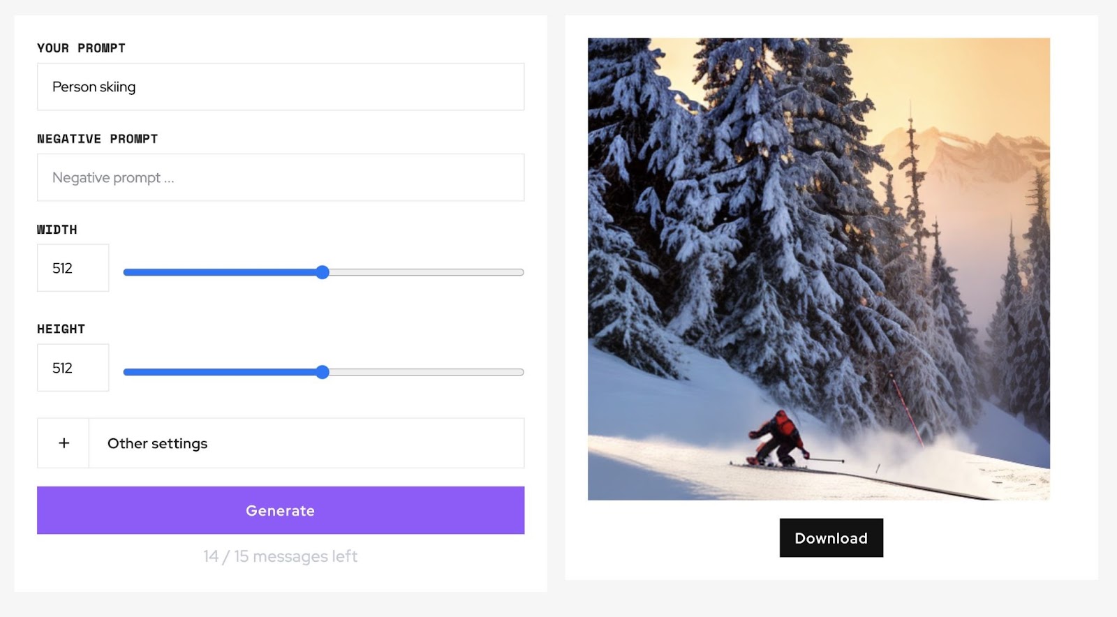 Image generated on Midjourney AI using the prompt "person skiing."