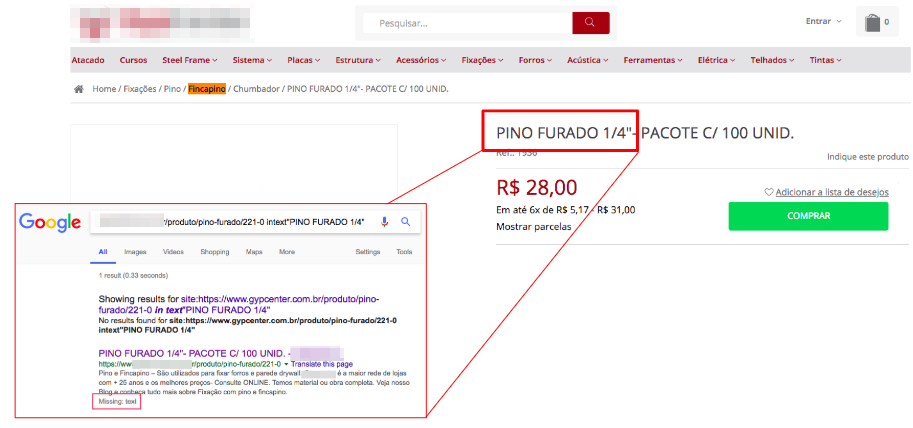 Comando de busca para validar renderização do conteúdo