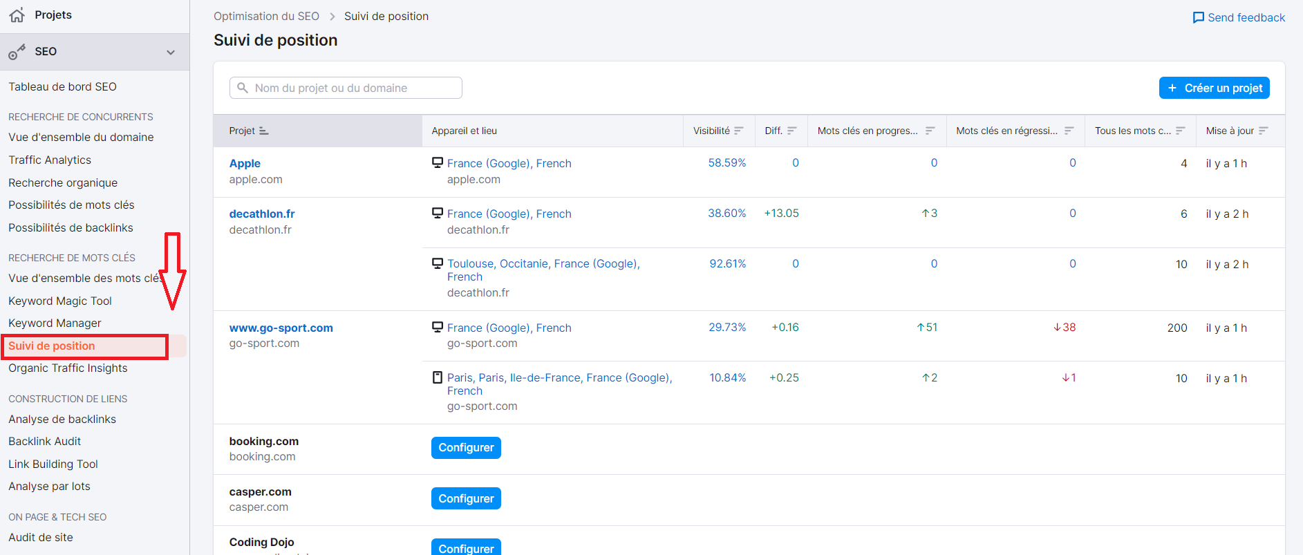 Suivi de position _ Outil de suivi du classement des mots clés de Semrush