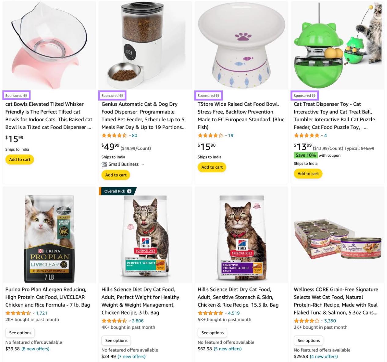 examples of promoted listings on Amazon, with "Sponsored" labels highlighted