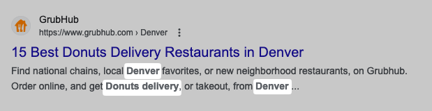 An example of a search result with “delivery” in bold