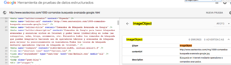 Validación con la herramienta de prueba de microformatos de Google