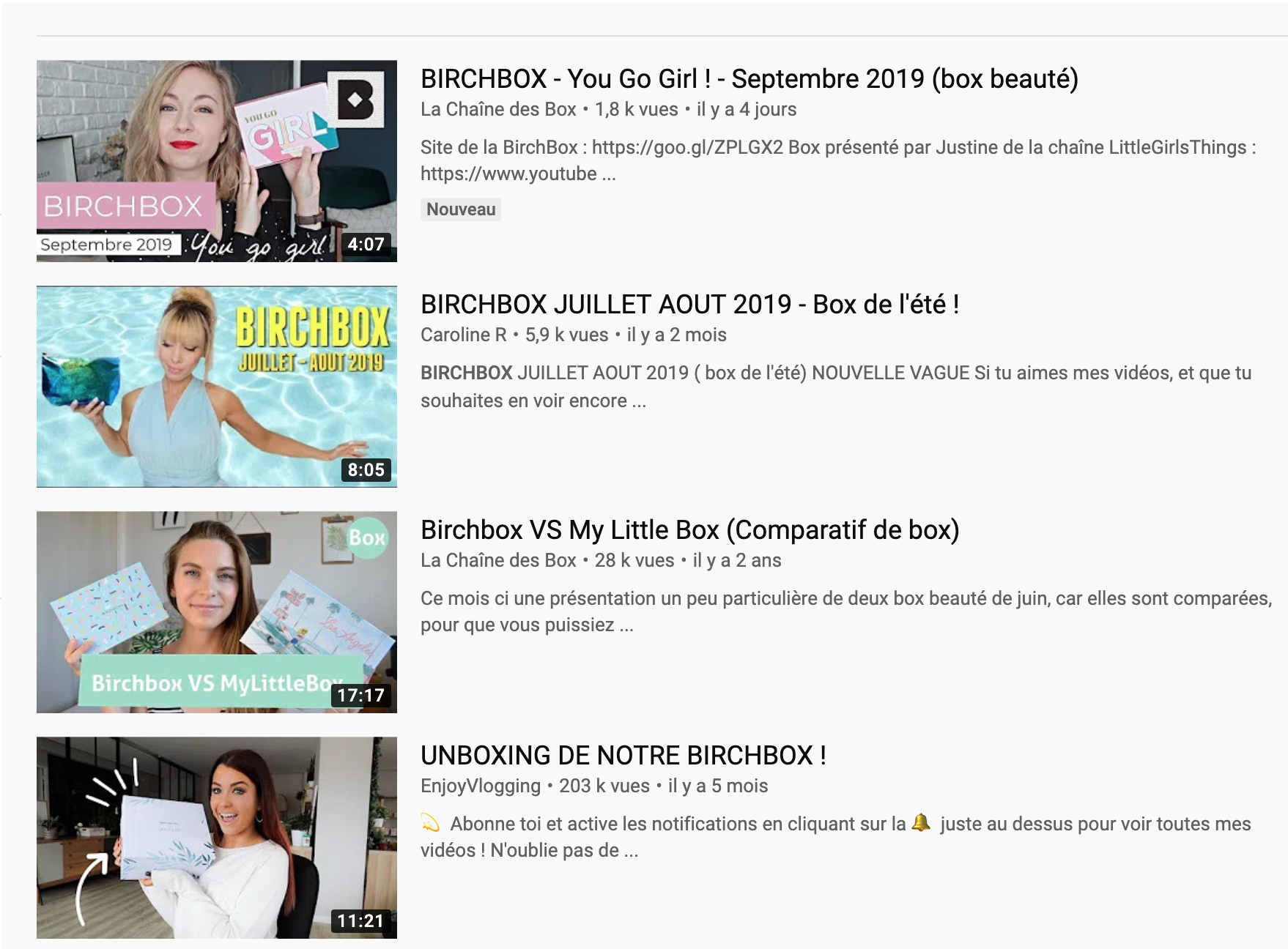 Résultats de recherche YouTube pour "BirchBox"