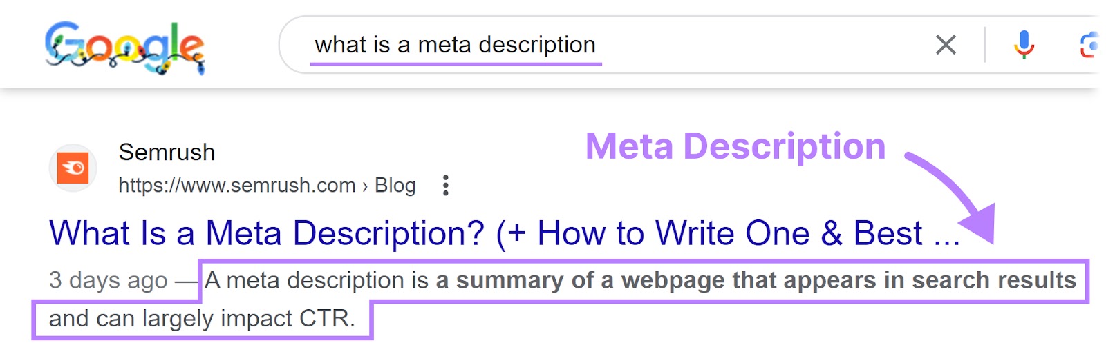 A meta statement  highlighted connected  SERP nether  Semrush's blog