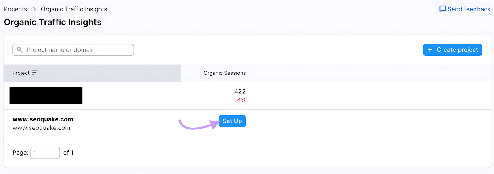 set up a project in Organic Traffic Insights tool