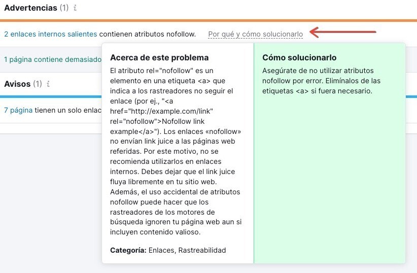 explicación del problema y consejos sobre cómo solucionarlo