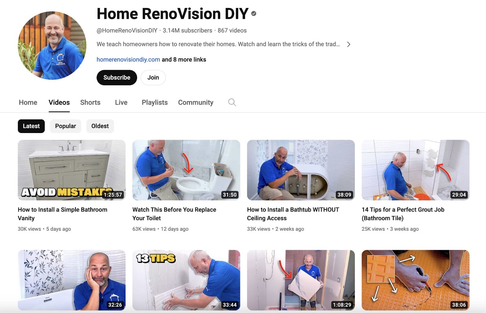 Home RenoVision DIY YouTube channel.